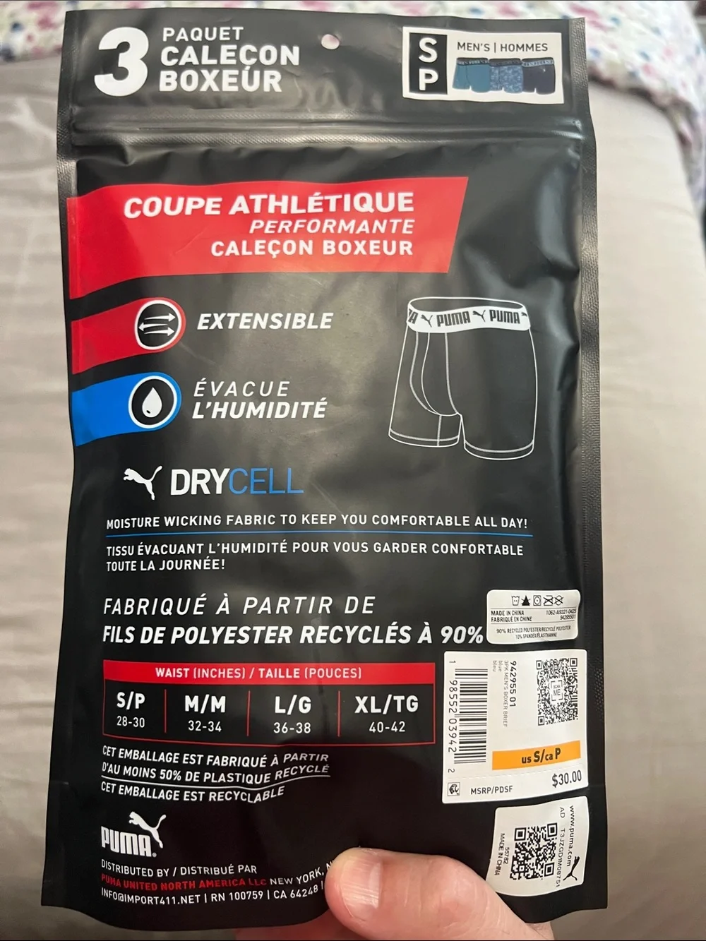 Men’s Puma Boxer Briefs 3-Pack athletic fit (942955 01) size small 28-30